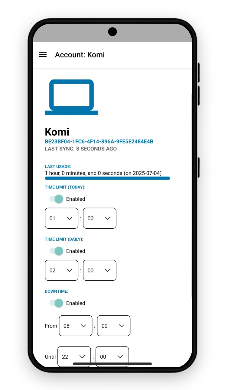 AutoLogout app within a phone, has the same controls as the control panel.