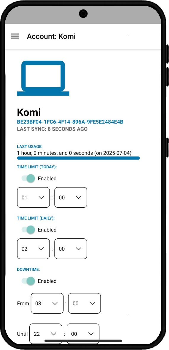 AutoLogout app within a phone, has the same controls as the control panel.